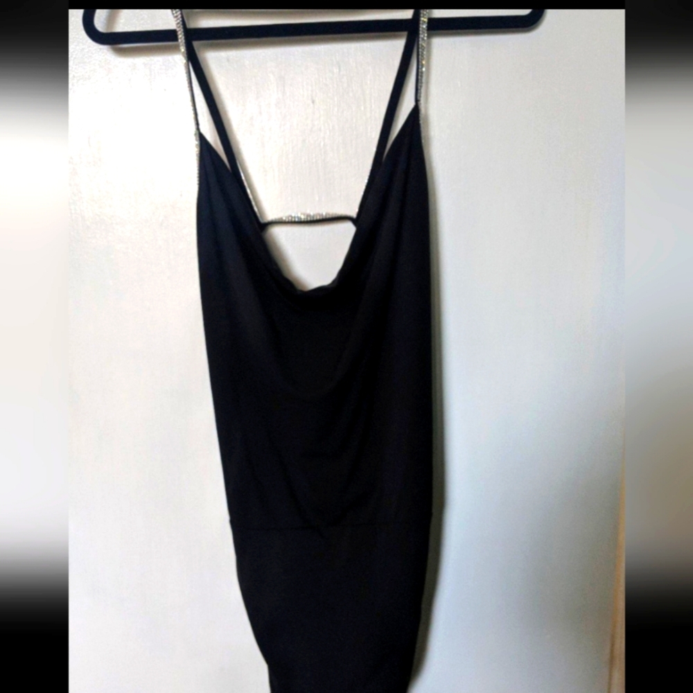 Elegant Black Strappy Evening Dress Wedding Party Club Special Occasion